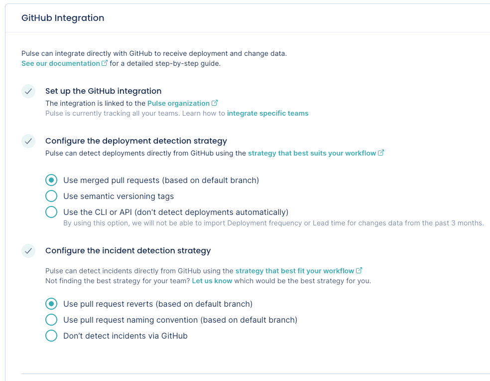 Pulse GitHub integration set up successfully